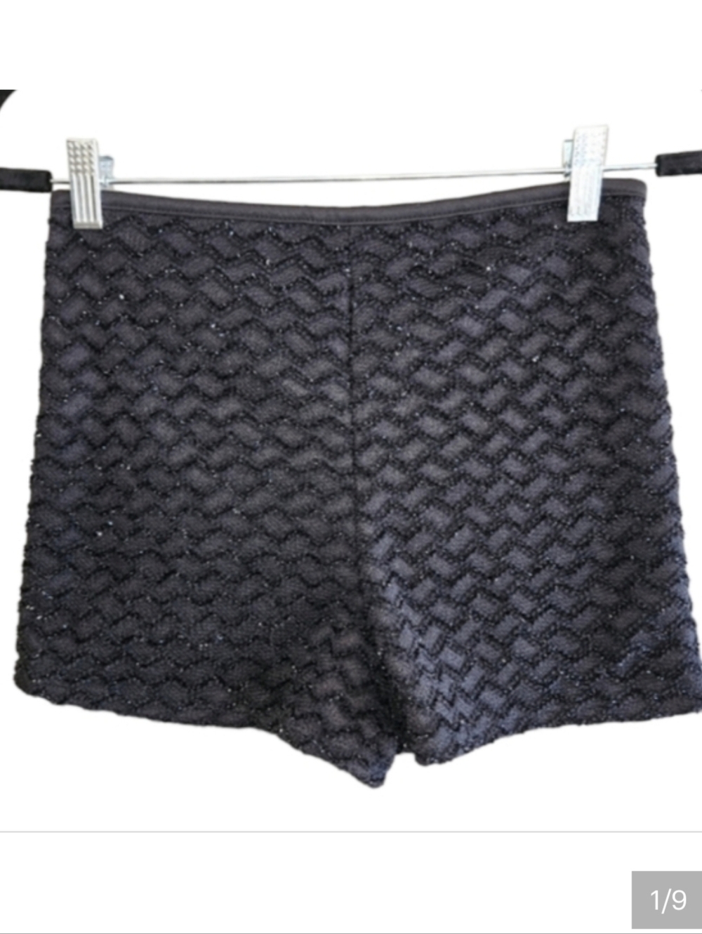 A'GACI Shorts Black Sparkle Hot Pants Size Medium Shorties Textured Made in USA
